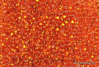 PRECIOSA rocailles.Originali 50 g pakuotė. 10/0 dydis. Oranžinis skaidrus su sidabro folija