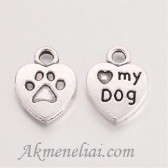 Pakabukas Love my dog sidabro spalvos 13x10mm