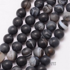 Agatas natūralus, dryžuotas, apvalus, matinis, 8mm, juosta 47-48vnt