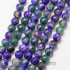 Agatas natūralus, dažytas, facetuotas,zaliai violetine, apvalus, 6mm, juosta 62-64vnt