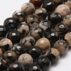 Agatas natūralus, dažytas, facetuotas,juodai rudas, apvalus, 6mm, juosta 65-67vnt