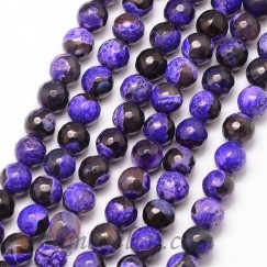 Agatas natūralus, dažytas, facetuotas, juodai violetinis, apvalus, 6mm, juosta 62-64vnt