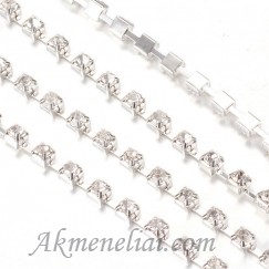 Grandinėlė su Crystals kristalais, metalas sidabro spalvos, akutės 2,6mm