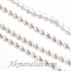 Grandinėlė su Crystals AB kristalais, metalas sidabro spalvos, akutės 2,6mm