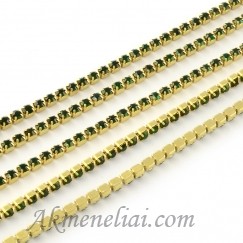 Grandinėlė su Emerald kristalais, metalas aukso spalvos, akutės 3,7mm