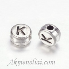 Metaliniai karoliukai-raidė K, 7mm