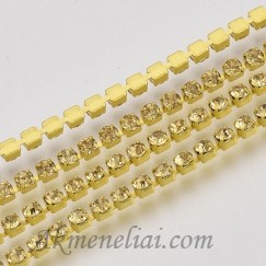 Grandinėlė su Citrine kristalais, metalas citrine spalvos, akutės 2mm