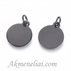 Nerūdijančio plieno pakabukas, tagiukas, juodos spalvos, su žiedeliu,  12x14mm.