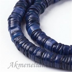 Kriauklių karoliukai, tamsiai mėlyna, dažyta, juosta~40cm, 4-6x2x6mm
