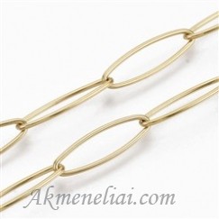 Grandinėlė nerūdijančio plieno, paauksuota 18K, 20x6mm, 1 metras