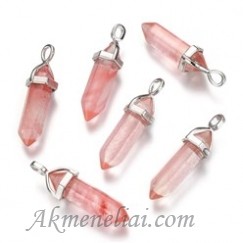 Pakabukas Arbūzinis kvarcas imitacija - Watermelon stone glass , 40x12mm 