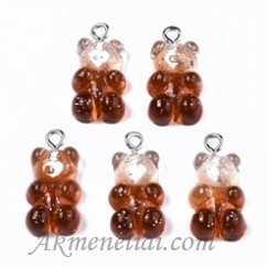 Pakabukas Meškiukas guminukas baltas-rudas, 20x11mm