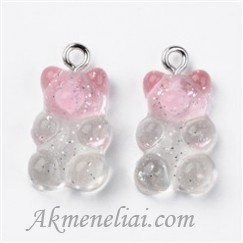 Pakabukas Meškiukas guminukas baltas-rožinis, 20x11mm