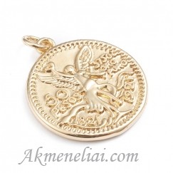 Pakabukas moneta - paauksuota 18K auksu, 23x20.5mm 