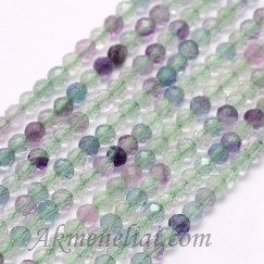 Fluoritas, apvalus, facetuotas, 3.5mm, juosta ~120vnt.