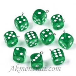 Pakabukas akrilinis Kauliukas žalias,  19x19mm