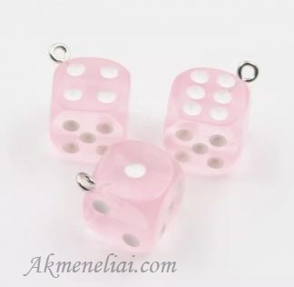 Pakabukas akrilinis Kauliukas šviesiai rožinis,  19x19mm