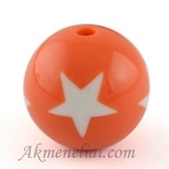 Karoliukas  akrilo su žvaigždėm, oranžinis, 19mm