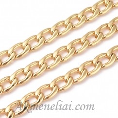 Grandinėlė dengta 18K auksu, grandelė 9x6x1.5mm, 1metras