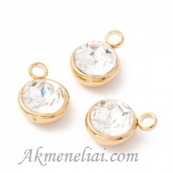 Nerūdijančio plieno 18K paauksuotas pakabukas, su kristalu Crystal, 10mm, pakuotė 2vnt.
