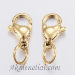 Nerūdijančio plieno užsegimas, paauksuotas 14K, su žiedeliu, 10x7mm
