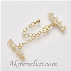 Užsegamas su paskirstytoju ir prailginimu, su cirkoniais, 18K auksavimas, segtukas- 10x6x2.5mm, prai