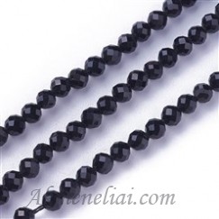 Stiklas facetuotas, juodas, 3mm, juosta ~115-130vnt.
