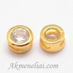 Karoliukas intarpas, auksuota 18K, su cirkoniu, 5.5x4mm, pakuotė 2 vnt.