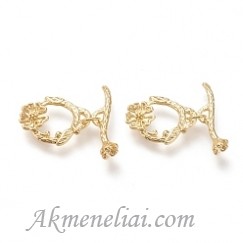 Užsegimas toggle, perkišamas,  auksuotas 18K, 18,5x15x3mm