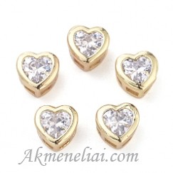 Karoliukas intarpas, auksuota 18K, su cirkoniu, 5.5x4mm, pakuotė 2 vnt.