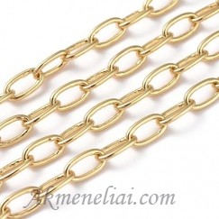Grandinėlė auksuota 18K, grandelė 8x5x1mm, 1metras