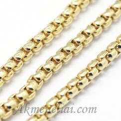 Grandinėlė venecija pynimo, auksuota 18K, grandelė 2.5x2.5mm, 1metras