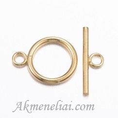Užsegimas toggle, perkišamas, nerūdijantis plienas, auksuotas 18K, 21x16mm
