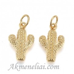 Pakabukas paauksuotas 18K auksu, kaktusas, 13.5x9x3mm