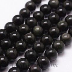 Obsidianas, vaivorykštinis, apvalus 8mm, juosta 50vnt.