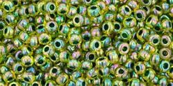 Toho biseris TR-11-1829 11/0 Inside-Color Rainbow Jonquil/Forest Green Lined
