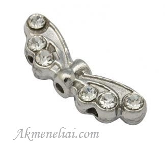 Angelo sparniukai sidabro spalvos su kristalų akutėm, 7x22mm