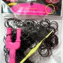 Gumytės loombands, pakuotė ~220vnt. gumyčių, vąšelis, šakute nėrimui, susegimai