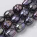 Gėlavandeniai perlai žaliai - rudi, 8~10mmx6.5~7mm, juosta 18-20vnt, 20cm.