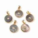 Pakabukas su pilkos spalvos perlamutru ir cirkonio akute, paauskuotas 24K auksu, 11mm