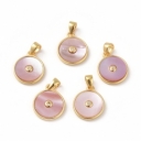 Pakabukas su rausvos spalvos perlamutru ir cirkonio akute, paauskuotas 24K auksu, 11mm
