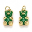 Pakabukas Meškiukas, metalinis paauksuotas 18K auksu, padengtas emale, Žalias, 17,5x9mm