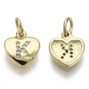 Pakabukas - A, paauksuota 16K auksu širdelė su cirkoniais, 10x9x2mm 