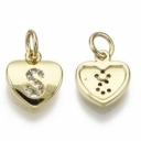 Pakabukas - S, paauksuota 16K auksu širdelė su cirkoniais, 10x9x2mm 