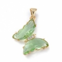 Pakabukas Drugelis peridot, paauksuotas su cirkoniais ir kristalais,  20x26.5x5mm
