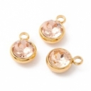 Nerūdijančio plieno 18K paauksuotas pakabukas, su kristalu Peach, 10mm, pakuotė 2vnt.